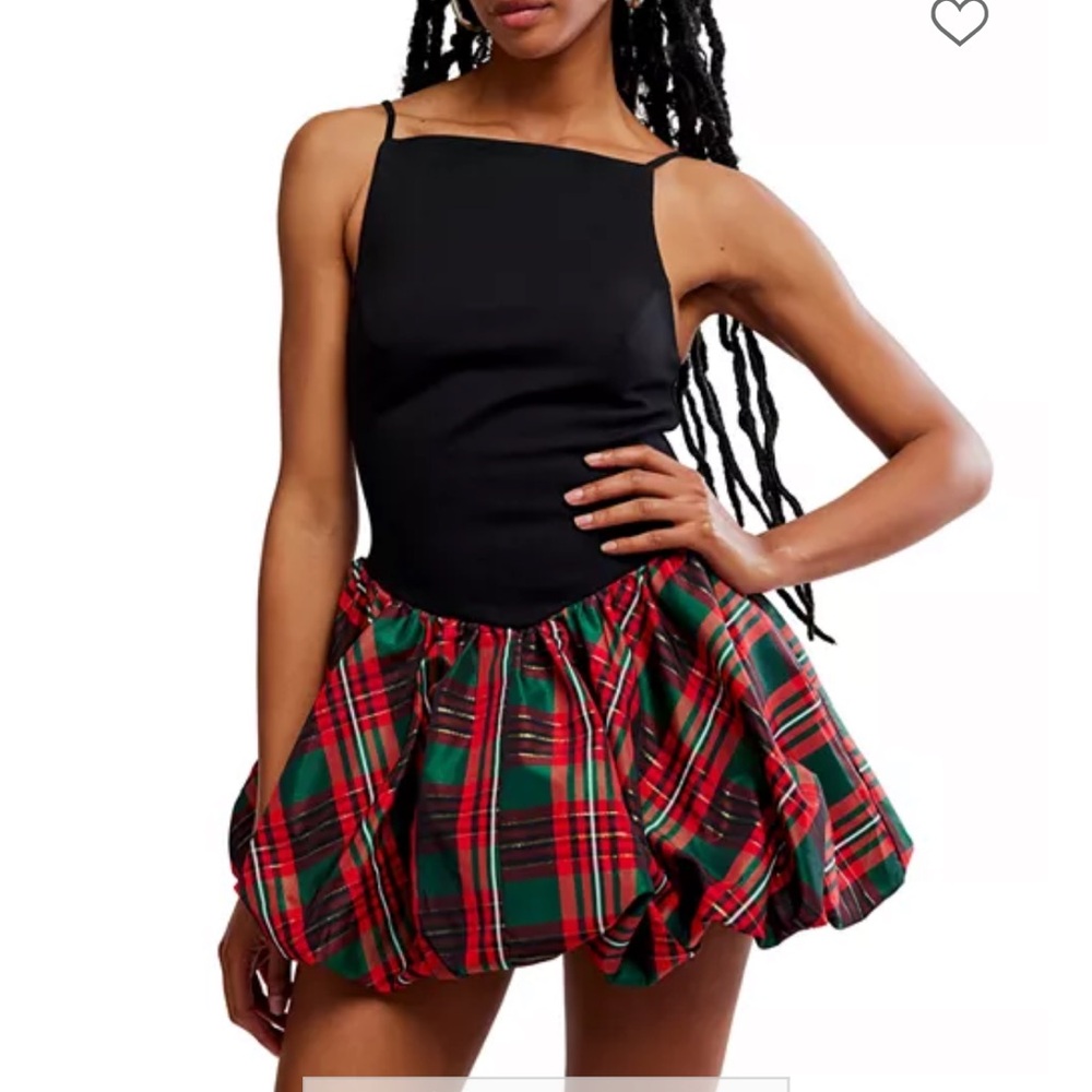 Free people tinsel kiss Plaid Black and Red bubble dress